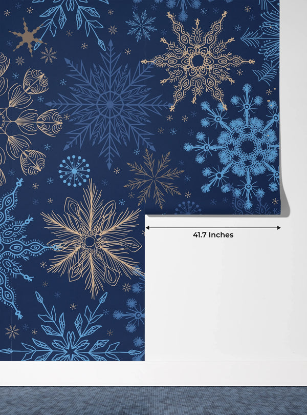 Snowflakes Wallpaper, Seamless Pattern Mural, Oversized Custom Size Wall Art, Non-Woven, Non-Adhesive, Modern Wall Paper, Removable