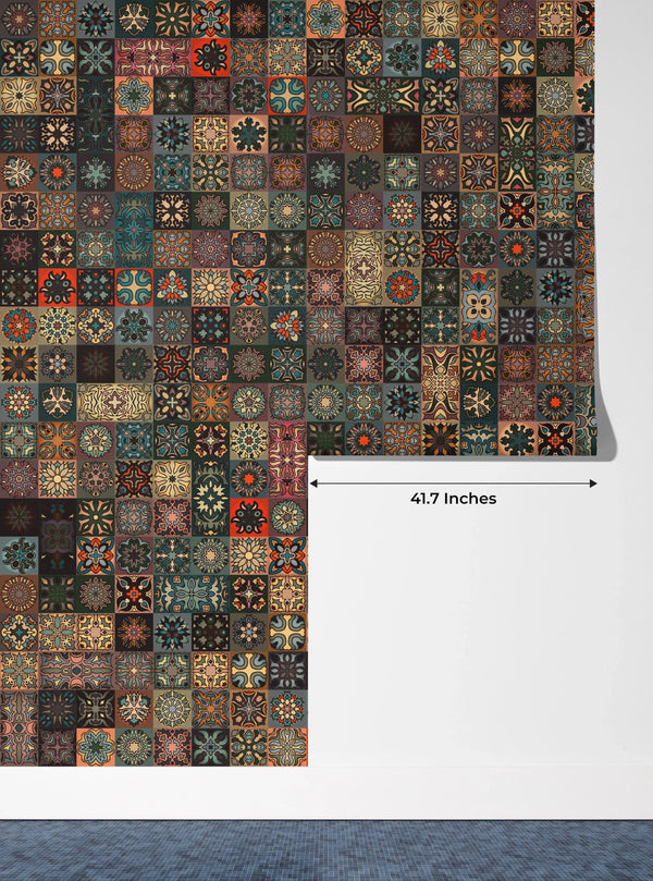 Colorful Vintage Mandala Wallpaper, Seamless Pattern Mural, Oversized Custom Size Wall Art, Non-Woven, Non-Adhesive, Modern Wall Paper, Removable