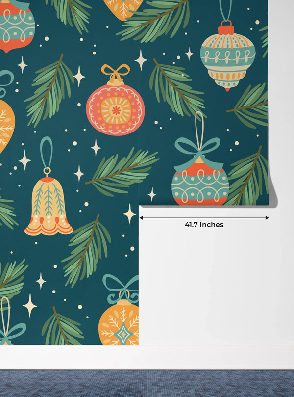 Christmas Decorations Wallpaper, Seamless Pattern Mural, Oversized Custom Size Wall Art, Non-Woven, Non-Adhesive, Modern Wall Paper, Removable