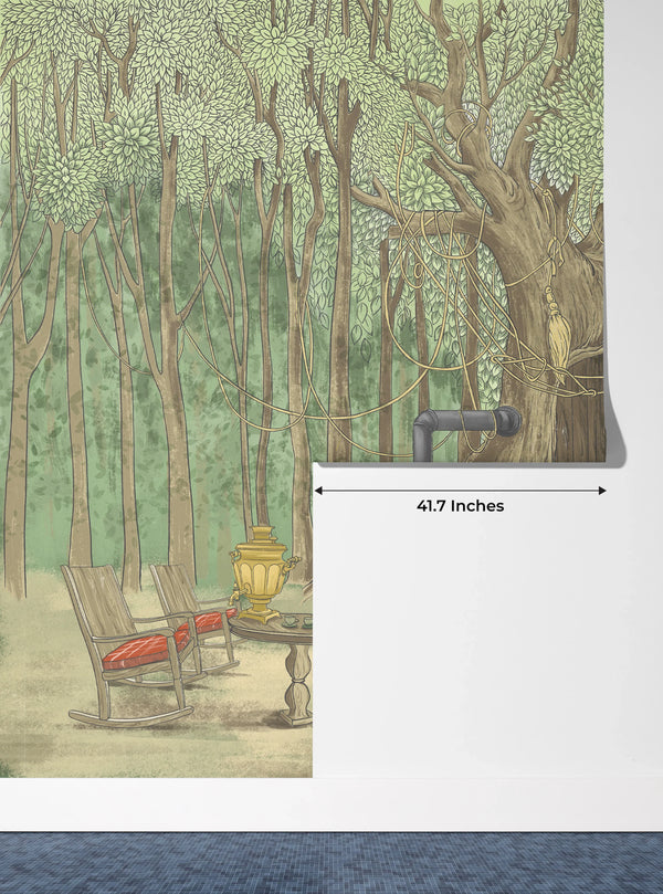 Tree House Wallpaper, Cozy Painted Style Mural, Oversized Custom Size Wall Art, Non-Woven, Non-Adhesive, Modern Wall Paper, Removable
