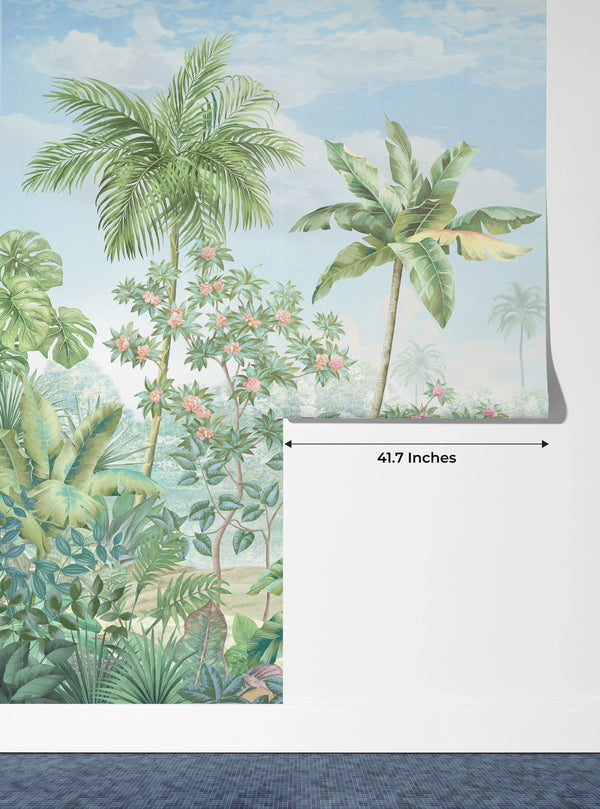 Tropic Flowers Wallpaper, Landscape Mural, Oversized Custom Size Wall Art, Non-Woven, Non-Adhesive, Modern Wall Paper, Removable