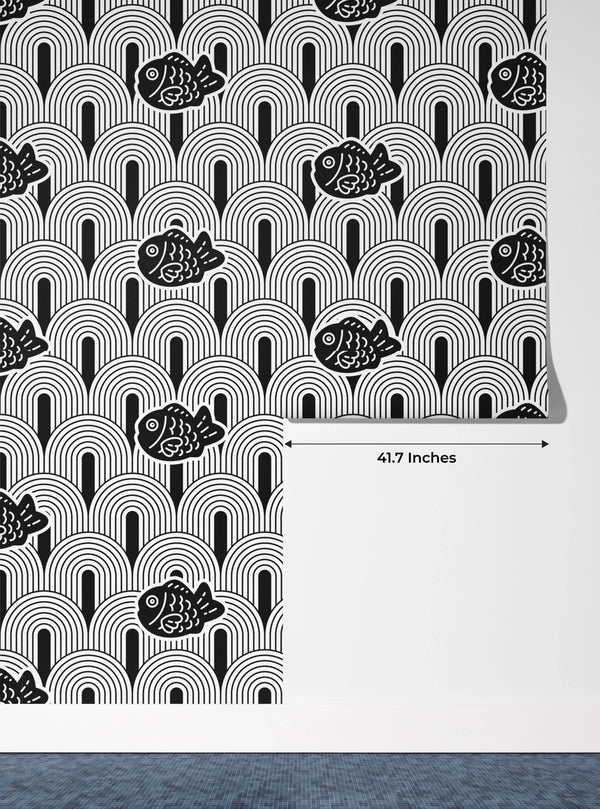 Japan Wave Wallpaper, Seamless Pattern Mural, Oversized Custom Size Wall Art, Non-Woven, Non-Adhesive, Modern Wall Paper, Removable