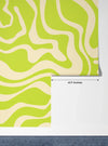 Wavy Retro Abstract Wallpaper, Green Mural, Oversized Custom Size Wall Art, Non-Woven, Non-Adhesive, Modern Wall Paper, Removable