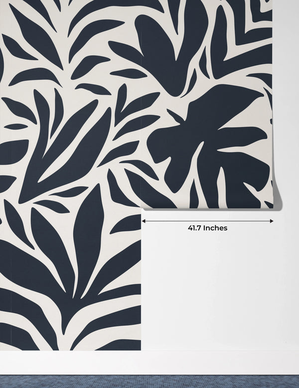 Leaf and Flower Pattern Wallpaper, Minimal Abstract Mural, Oversized Custom Size Wall Art, Non-Woven, Non-Adhesive, Modern Wall Paper, Removable