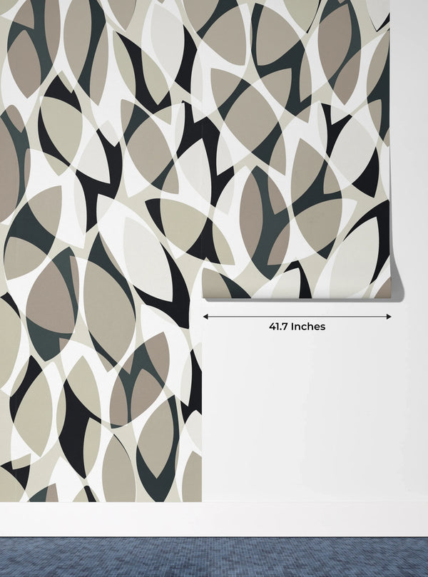 Watercolor Tea Leaves Wallpaper, Seamless Pattern Mural, Oversized Custom Size Wall Art, Non-Woven, Non-Adhesive, Modern Wall Paper, Removable
