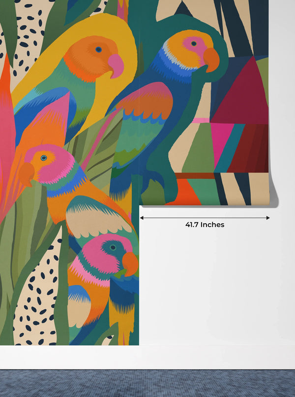 Exotic Botanical Geometric Wallpaper, Seamless Pattern Mural, Oversized Custom Size Wall Art, Non-Woven, Non-Adhesive, Modern Wall Paper, Removable