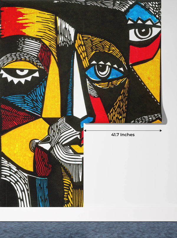 Modern Surreal Wallpaper, Linocut Style Mural, Oversized Custom Size Wall Art, Non-Woven, Non-Adhesive, Modern Wall Paper, Removable