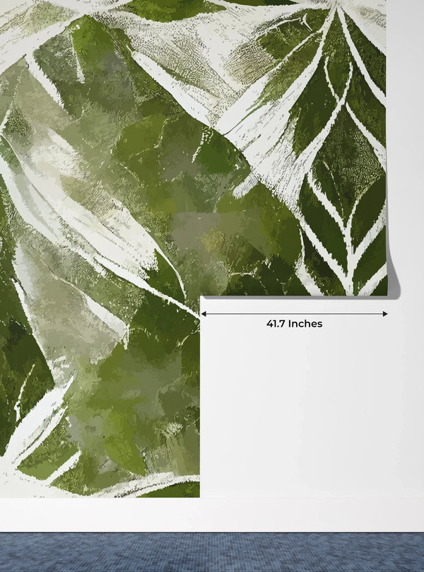 Ikat Boho Art Wallpaper, Greenish Mural, Oversized Custom Size Wall Art, Non-Woven, Non-Adhesive, Modern Wall Paper, Removable