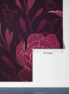 Burgundy Peonies Wallpaper, Luxury Mural, Oversized Custom Size Wall Art, Non-Woven, Non-Adhesive, Modern Wall Paper, Removable