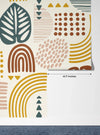 Abstract Leaves and Geometric Shapes Wallpaper, Seamless Pattern Mural, Oversized Custom Size Wall Art, Non-Woven, Non-Adhesive, Modern Wall Paper, Removable