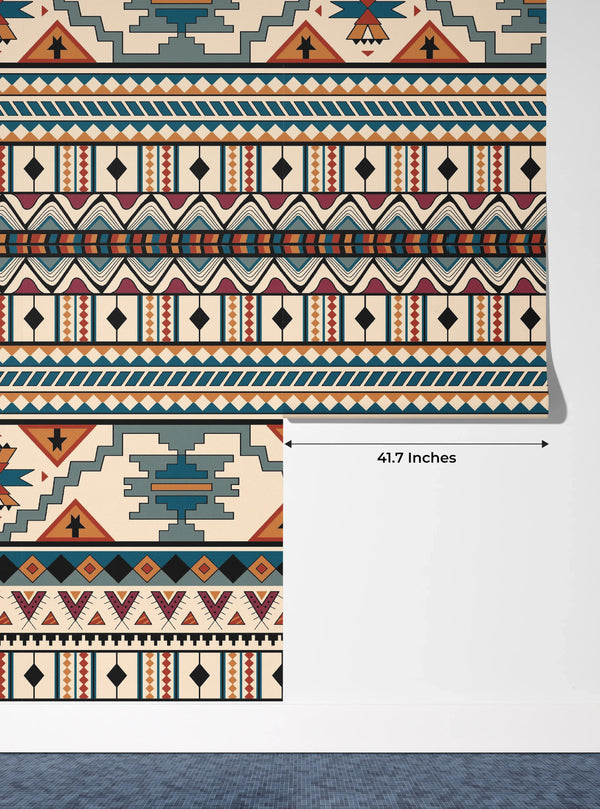 Ethnic Geometrical Wallpaper, Seamless Pattern Mural, Oversized Custom Size Wall Art, Non-Woven, Non-Adhesive, Modern Wall Paper, Removable