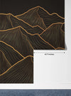 Mountain Gold Line Art Wallpaper, Black Background Mural, Oversized Custom Size Wall Art, Non-Woven, Non-Adhesive, Modern Wall Paper, Removable