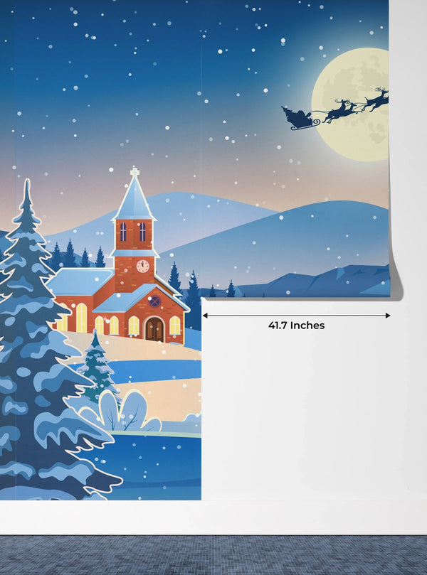 Christmas Wallpaper, Winter Landscape Mural, Oversized Custom Size Wall Art, Non-Woven, Non-Adhesive, Modern Wall Paper, Removable
