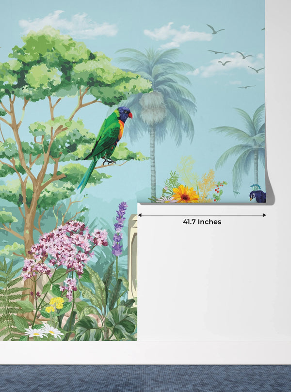 Mughal Garden Wallpaper, Peacock and Arch Mural, Oversized Custom Size Wall Art, Non-Woven, Non-Adhesive, Modern Wall Paper, Removable