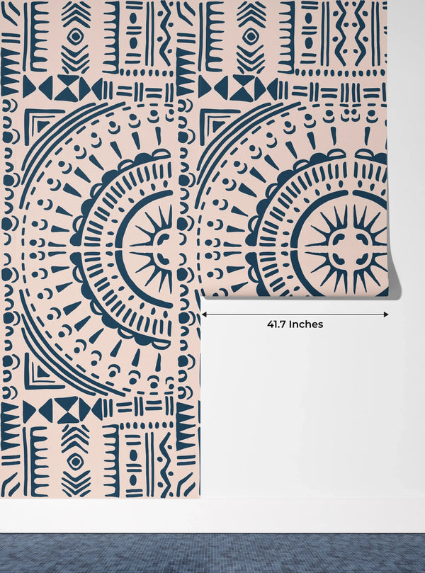 Tribal Aztec Wallpaper, Seamless Pattern Mural, Oversized Custom Size Wall Art, Non-Woven, Non-Adhesive, Modern Wall Paper, Removable