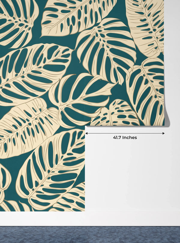 Beige Leaves Wallpaper, Seamless Pattern Mural, Oversized Custom Size Wall Art, Non-Woven, Non-Adhesive, Modern Wall Paper, Removable