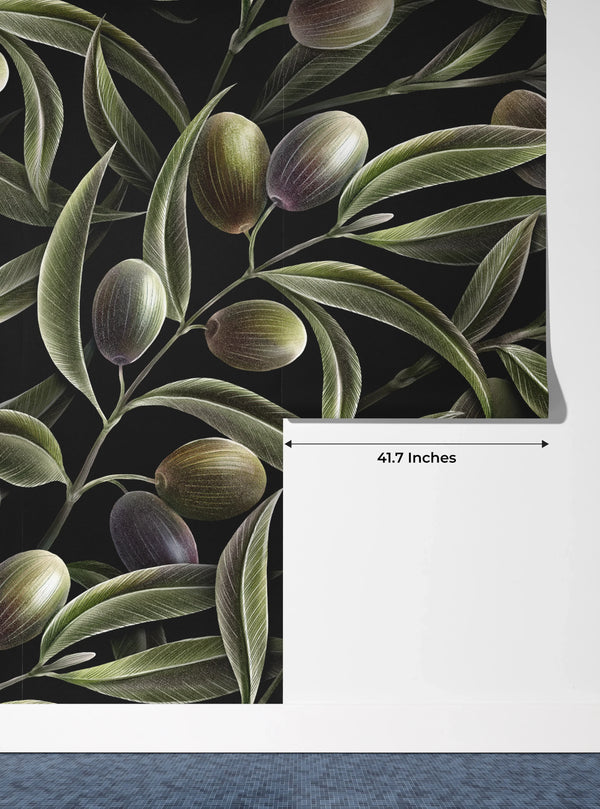 Olive Branches Wallpaper, Seamless Pattern Mural, Oversized Custom Size Wall Art, Non-Woven, Non-Adhesive, Modern Wall Paper, Removable