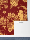 Golden Chinese Dragons and Woman Wallpaper, Seamless Pattern Mural, Oversized Custom Size Wall Art, Non-Woven, Non-Adhesive, Modern Wall Paper, Removable