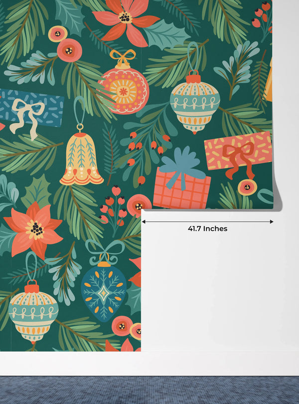 Noel Presents Wallpaper, Seamless Pattern Mural, Oversized Custom Size Wall Art, Non-Woven, Non-Adhesive, Modern Wall Paper, Removable