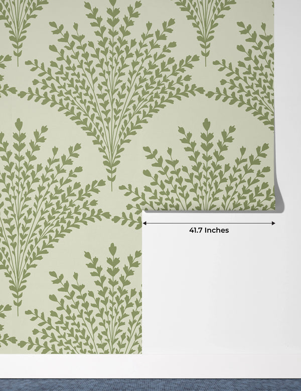 Bouquet of Leaves Wallpaper, Pastel Green Mural, Oversized Custom Size Wall Art, Non-Woven, Non-Adhesive, Modern Wall Paper, Removable