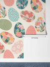 Easter Eggs with Abstract Flowers Wallpaper, Seamless Pattern Mural, Oversized Custom Size Wall Art, Non-Woven, Non-Adhesive, Modern Wall Paper, Removable
