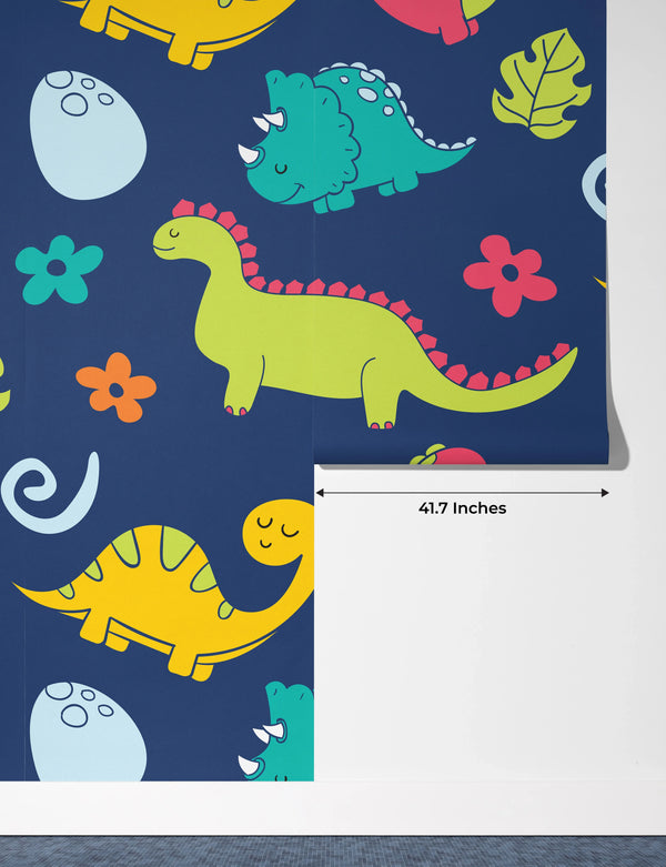 Cartoon Dinosaurs Wallpaper, Childish Seamless Pattern Mural, Oversized Custom Size Wall Art, Non-Woven, Non-Adhesive, Modern Wall Paper, Removable