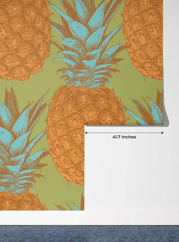 Pineapples Wallpaper, Seamless Pattern Mural, Oversized Custom Size Wall Art, Non-Woven, Non-Adhesive, Modern Wall Paper, Removable