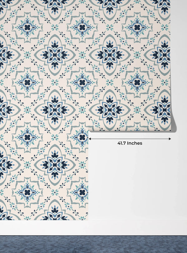 Talavera Wallpaper, Seamless Pattern Mural, Oversized Custom Size Wall Art, Non-Woven, Non-Adhesive, Modern Wall Paper, Removable