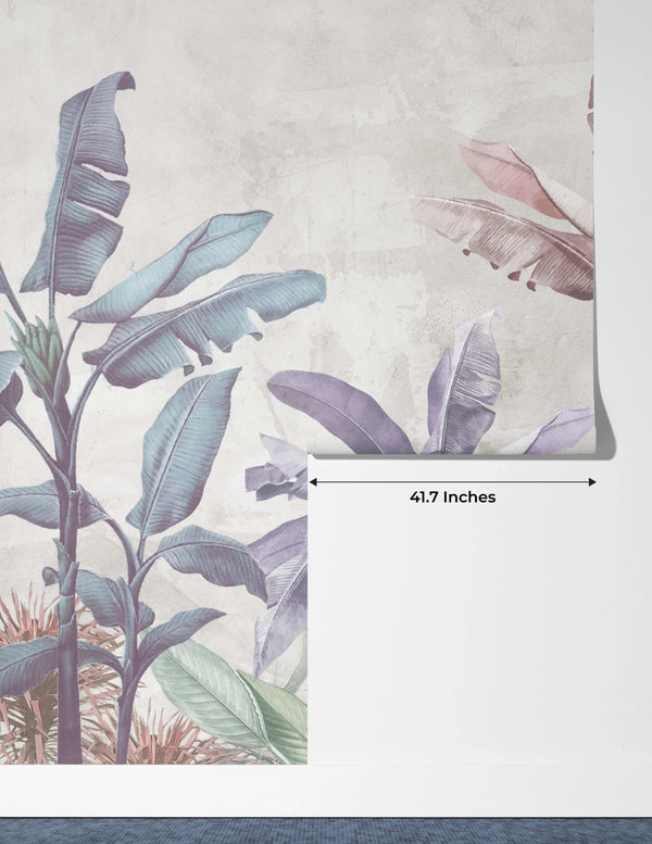 Soft Color Tropical Leaves Wallpaper, Banana Trees Mural, Oversized Custom Size Wall Art, Non-Woven, Non-Adhesive, Modern Wall Paper, Removable