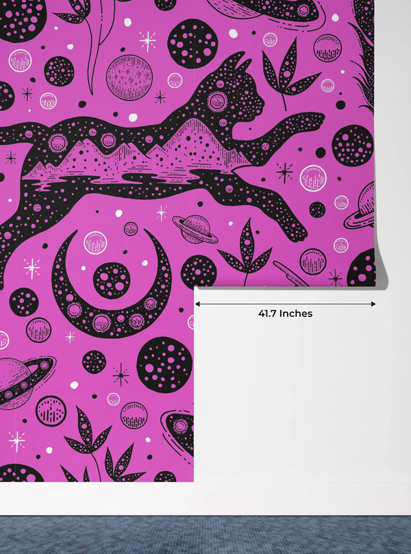Halloween Style, Cats Wallpaper, Seamless Pattern Mural, Oversized Custom Size Wall Art, Non-Woven, Non-Adhesive, Modern Wall Paper, Removable