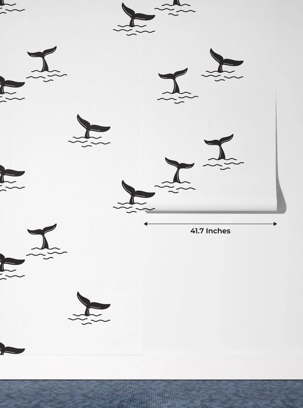 Shark Fin Wallpaper, Seamless Pattern Mural, Oversized Custom Size Wall Art, Non-Woven, Non-Adhesive, Modern Wall Paper, Removable