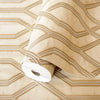Geometric Wallpaper, 3D Embossed Modern Flocked Wallcovering, Beige, Silver Fabric Touch Contemporary Washable, Extra Large 177 sq ft Roll - Walloro High End Wallcoverings & More