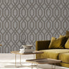 Geometric Wallpaper, 3D Embossed Modern Flocked Wallcovering, Gray Fabric Touch Contemporary Washable, Extra Large 177 sq ft Roll - Walloro High End Wallcoverings & More