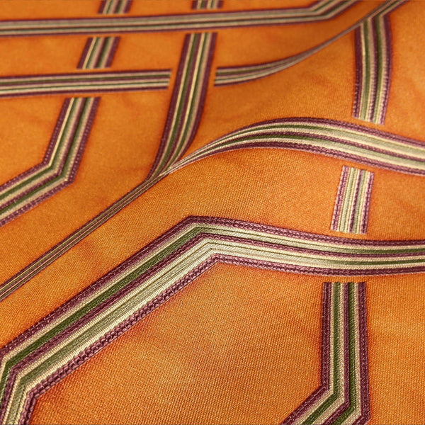 Geometric Wallpaper, 3D Embossed Modern Flocked Wallcovering, Orange, Silver Fabric Touch Contemporary Washable, Extra Large 177 sq ft Roll - Walloro High End Wallcoverings & More