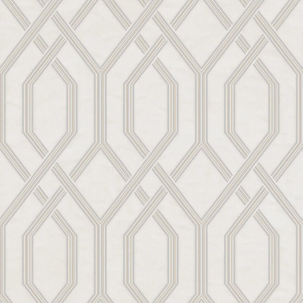 Geometric Wallpaper, 3D Embossed Modern Flocked Wallcovering, White, Silver Fabric Touch Contemporary Washable, Extra Large 177 sq ft Roll - Walloro High End Wallcoverings & More