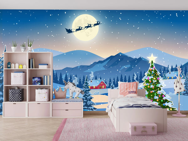 Christmas Wallpaper, Winter Landscape Mural, Oversized Custom Size Wall Art, Non-Woven, Non-Adhesive, Modern Wall Paper, Removable