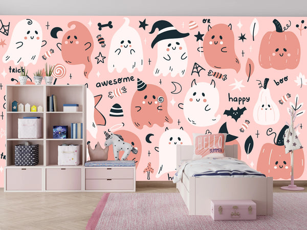 Cute Halloween Wallpaper, Seamless Pattern Mural, Oversized Custom Size Wall Art, Non-Woven, Non-Adhesive, Modern Wall Paper, Removable