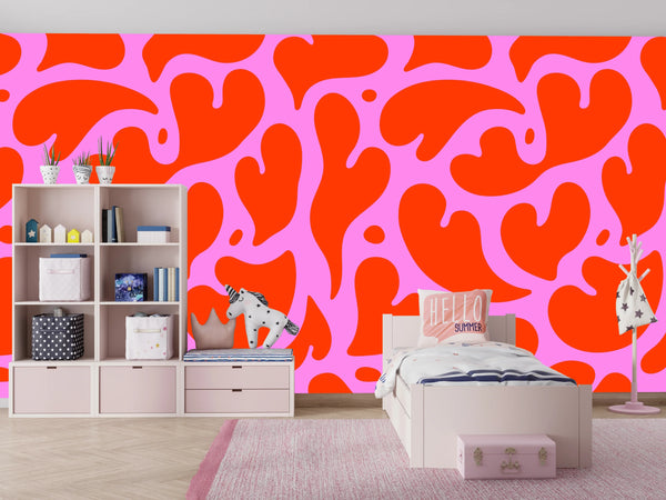 Melting Red Heart Wallpaper, Seamless Pattern Mural, Oversized Custom Size Wall Art, Non-Woven, Non-Adhesive, Modern Wall Paper, Removable