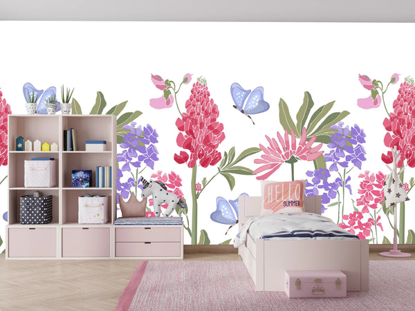 Spring Flowers Wallpaper, Seamless Pattern Mural, Oversized Custom Size Wall Art, Non-Woven, Non-Adhesive, Modern Wall Paper, Removable