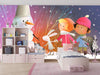 Children and Animals Wallpaper, Build a Snowman Mural, Oversized Custom Size Wall Art, Non-Woven, Non-Adhesive, Modern Wall Paper, Removable