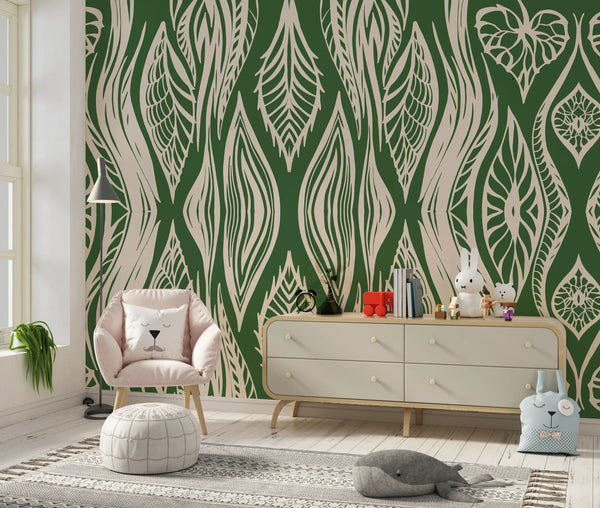 Ikat Aztech Style Wallpaper, Seamless Pattern Mural, Oversized Custom Size Wall Art, Non-Woven, Non-Adhesive, Modern Wall Paper, Removable