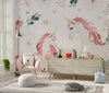 Cute Unicorns Wallpaper, Floral Mural, Oversized Custom Size Wall Art, Non-Woven, Non-Adhesive, Modern Wall Paper, Removable