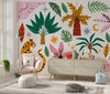 Exotic Tropical Wild Wallpaper, Cartoon Retro Style Mural, Oversized Custom Size Wall Art, Non-Woven, Non-Adhesive, Modern Wall Paper, Removable