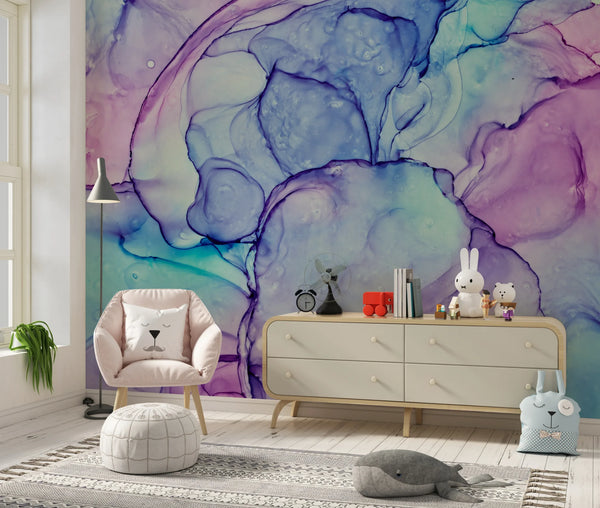 Alcohol Ink Colors Wallpaper, Abstract Mural, Oversized Custom Size Wall Art, Non-Woven, Non-Adhesive, Modern Wall Paper, Removable