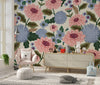Pink and Blue Floral Wallpaper, Seamless Pattern Mural, Oversized Custom Size Wall Art, Non-Woven, Non-Adhesive, Modern Wall Paper, Removable