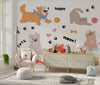 Cute Pet Doodle Wallpaper, Cats and Dogs Mural, Oversized Custom Size Wall Art, Non-Woven, Non-Adhesive, Modern Wall Paper, Removable