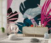 Abstract Art Tropical Leaves Wallpaper, Exotic Mural, Oversized Custom Size Wall Art, Non-Woven, Non-Adhesive, Modern Wall Paper, Removable