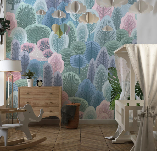 Winter Forest Wallpaper, Seamless Pattern Mural, Oversized Custom Size Wall Art, Non-Woven, Non-Adhesive, Modern Wall Paper, Removable