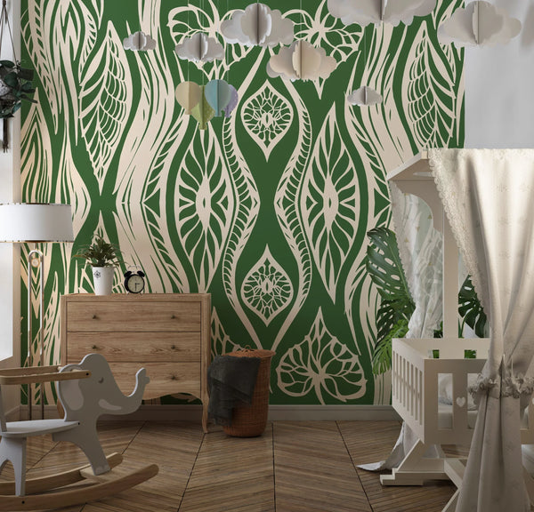 Ikat Aztech Style Wallpaper, Seamless Pattern Mural, Oversized Custom Size Wall Art, Non-Woven, Non-Adhesive, Modern Wall Paper, Removable