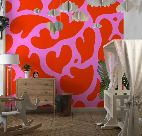 Melting Red Heart Wallpaper, Seamless Pattern Mural, Oversized Custom Size Wall Art, Non-Woven, Non-Adhesive, Modern Wall Paper, Removable